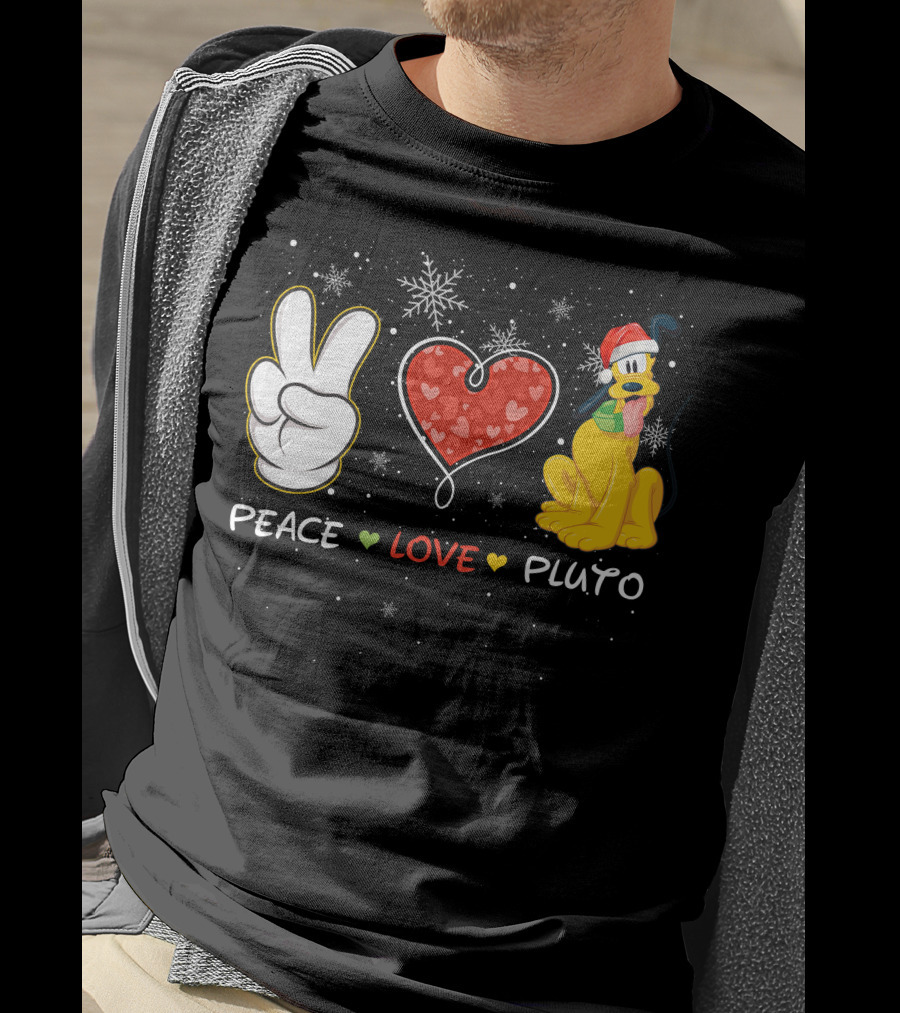Peace Love Pluto Christmas Santa Hat Snowflakes T-Shirt