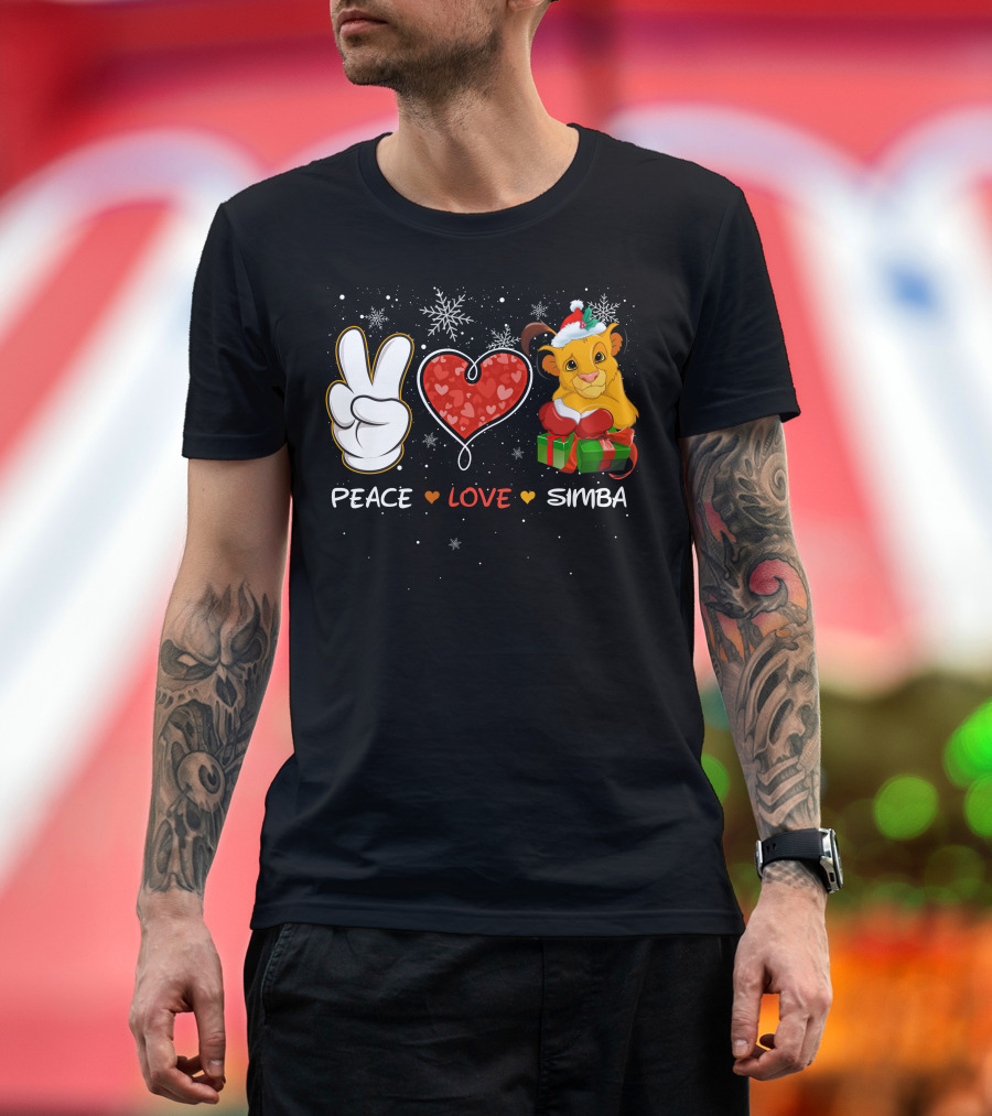 Peace Love Simba Christmas Gift Snowflakes T-Shirt