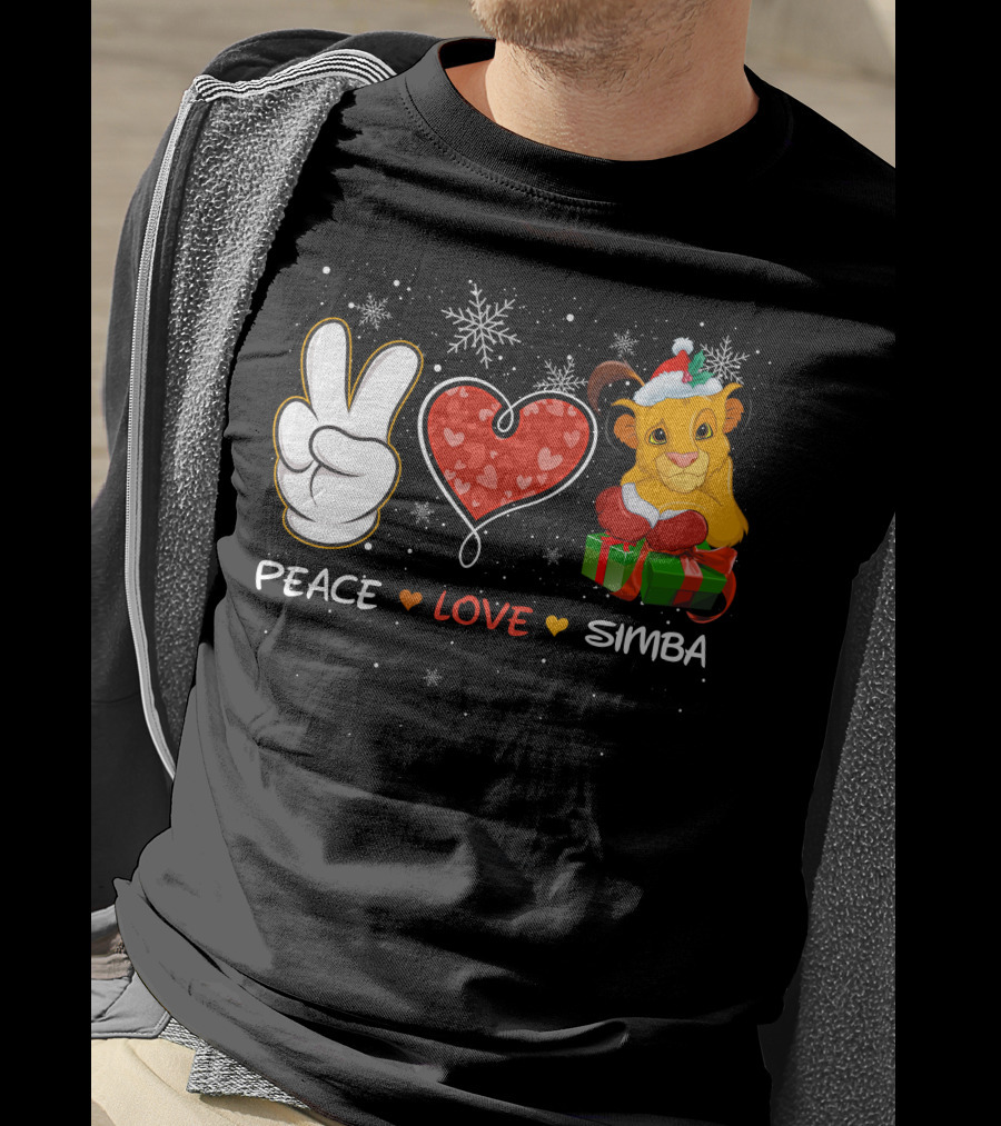 Peace Love Simba Christmas Gift Snowflakes T-Shirt