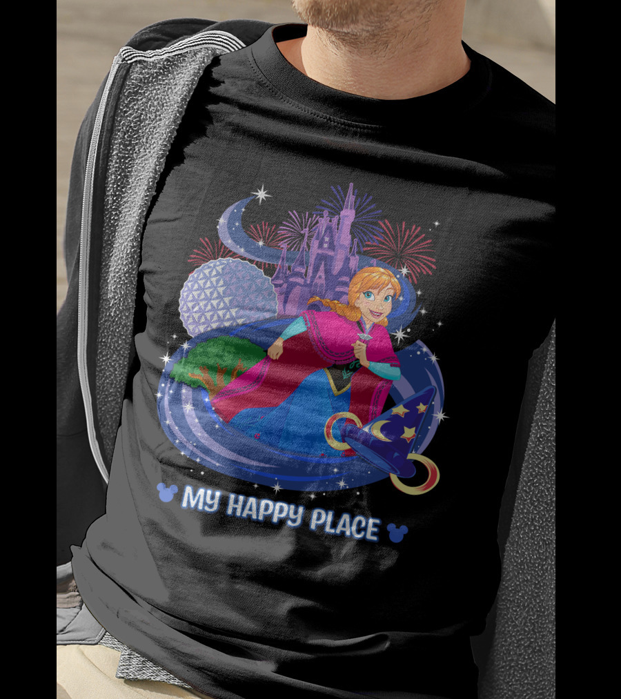 My Happy Place Anna Disney Parks Fireworks And Spaceship Earth T-Shirt