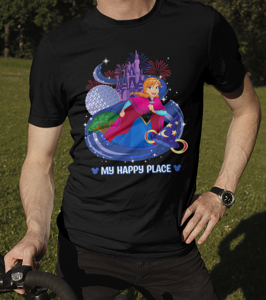 My Happy Place Anna Disney Parks Fireworks And Spaceship Earth T-Shirt