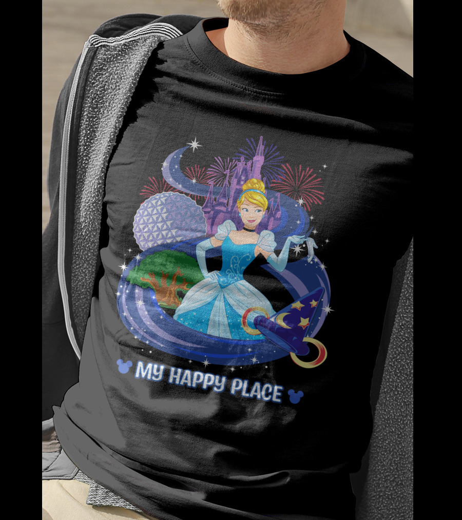 Cinderella My Happy Place Disney Castle Fireworks Epcot Sorcerer Hat T-Shirt