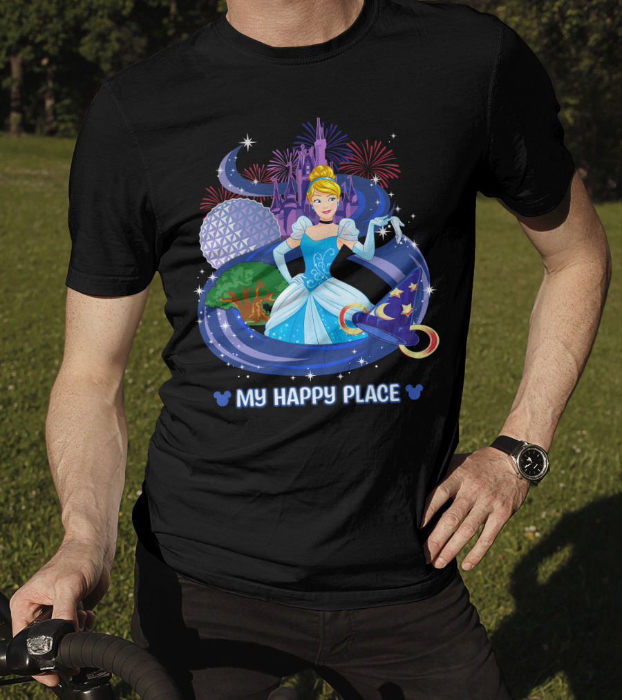 Cinderella My Happy Place Disney Castle Fireworks Epcot Sorcerer Hat T-Shirt