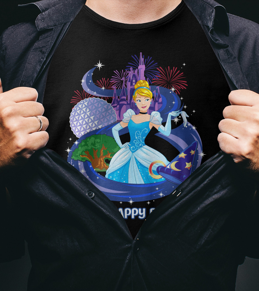 Cinderella My Happy Place Disney Castle Fireworks Epcot Sorcerer Hat T-Shirt