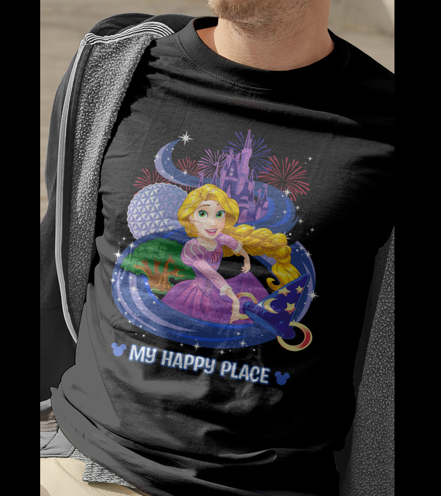 My Happy Place Rapunzel Disney Castle Fireworks T-Shirt