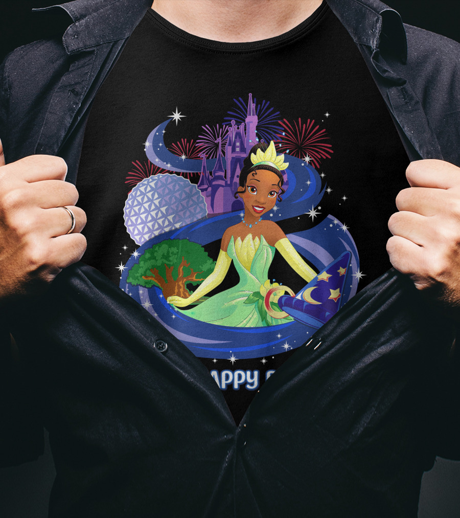 Tiana My Happy Place Disney Parks Epcot Fireworks Castle Sorcerer Hat T-Shirt