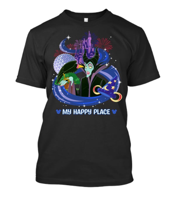 My Happy Place Maleficent Disney Castle Fireworks Magic Hat T-Shirt