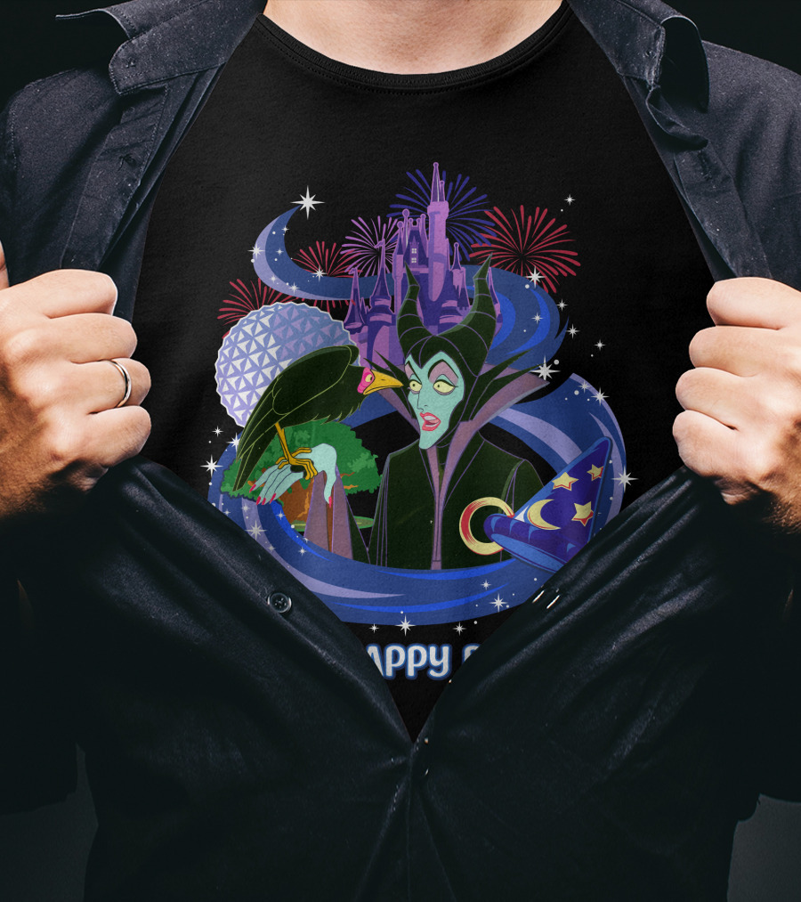 My Happy Place Maleficent Disney Castle Fireworks Magic Hat T-Shirt