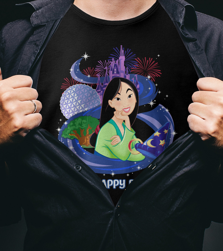 Mulan My Happy Place With Fireworks And Disney World Elements T-Shirt