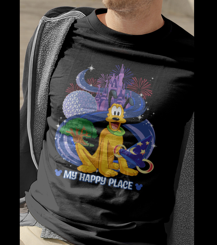 My Happy Place Pluto Disneyland Castle Fireworks Magic Hat T-Shirt