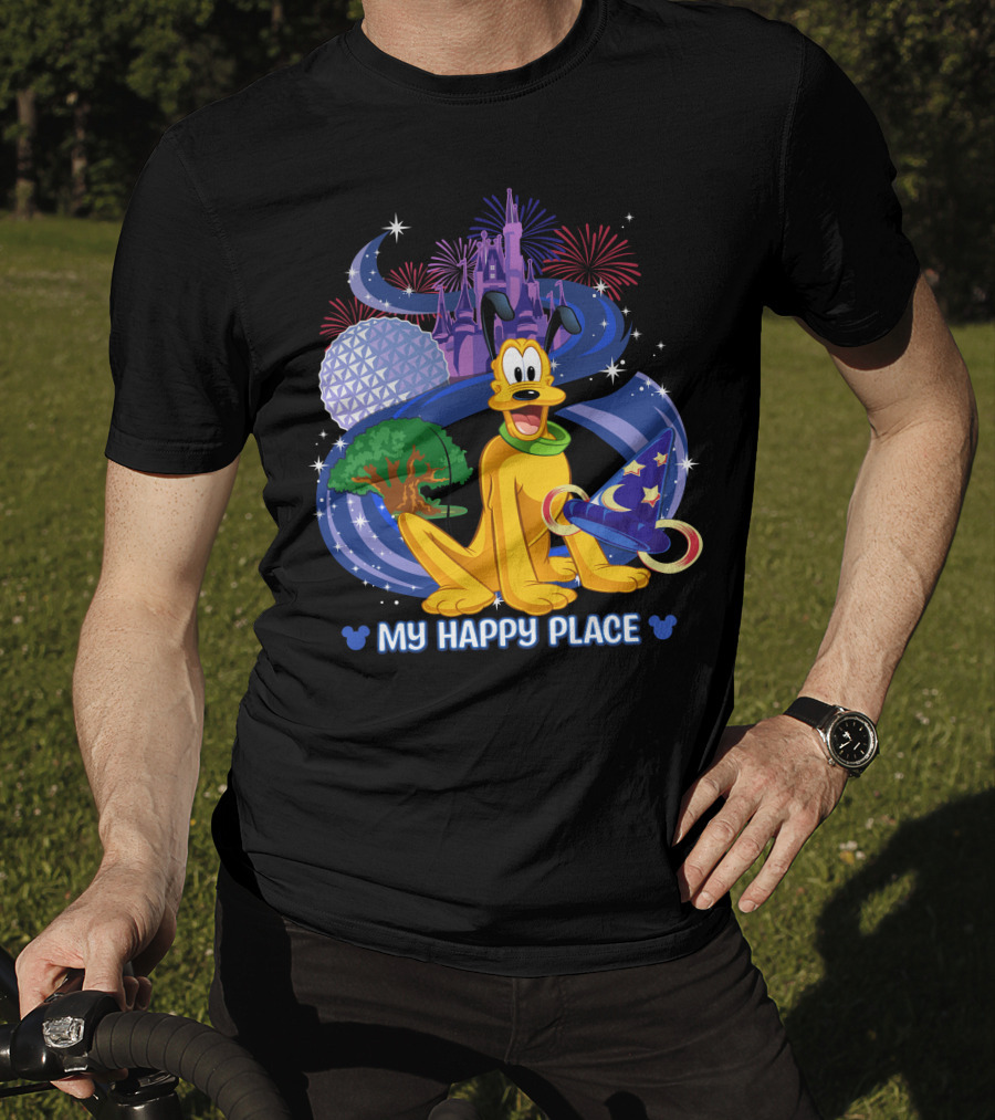 My Happy Place Pluto Disneyland Castle Fireworks Magic Hat T-Shirt