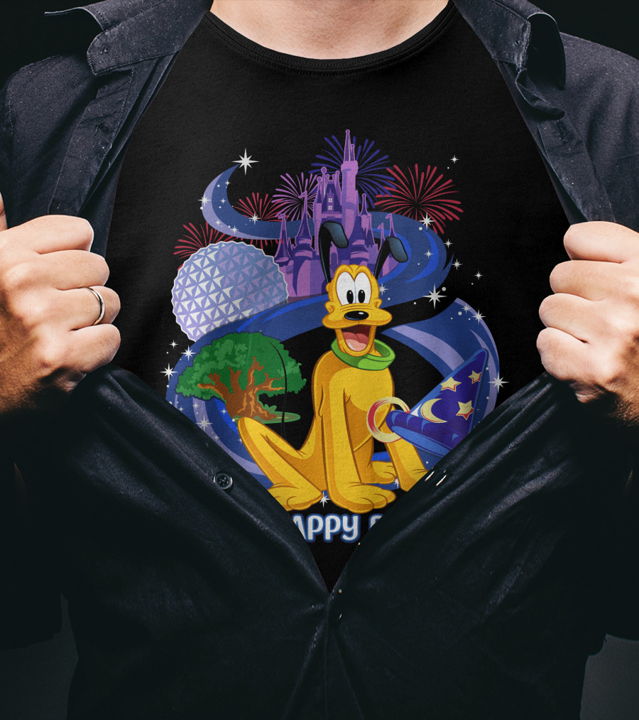 My Happy Place Pluto Disneyland Castle Fireworks Magic Hat T-Shirt