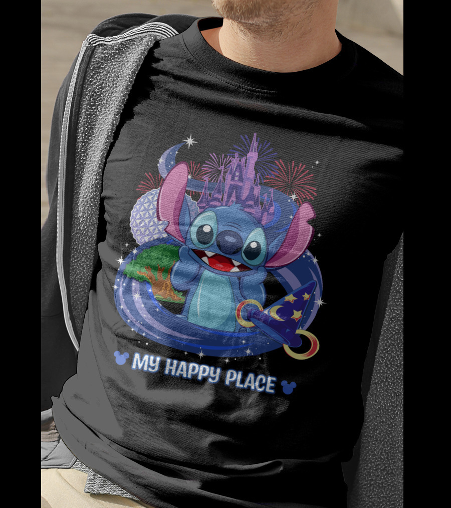Stitch Disney My Happy Place Fireworks Castle Hat T-Shirt