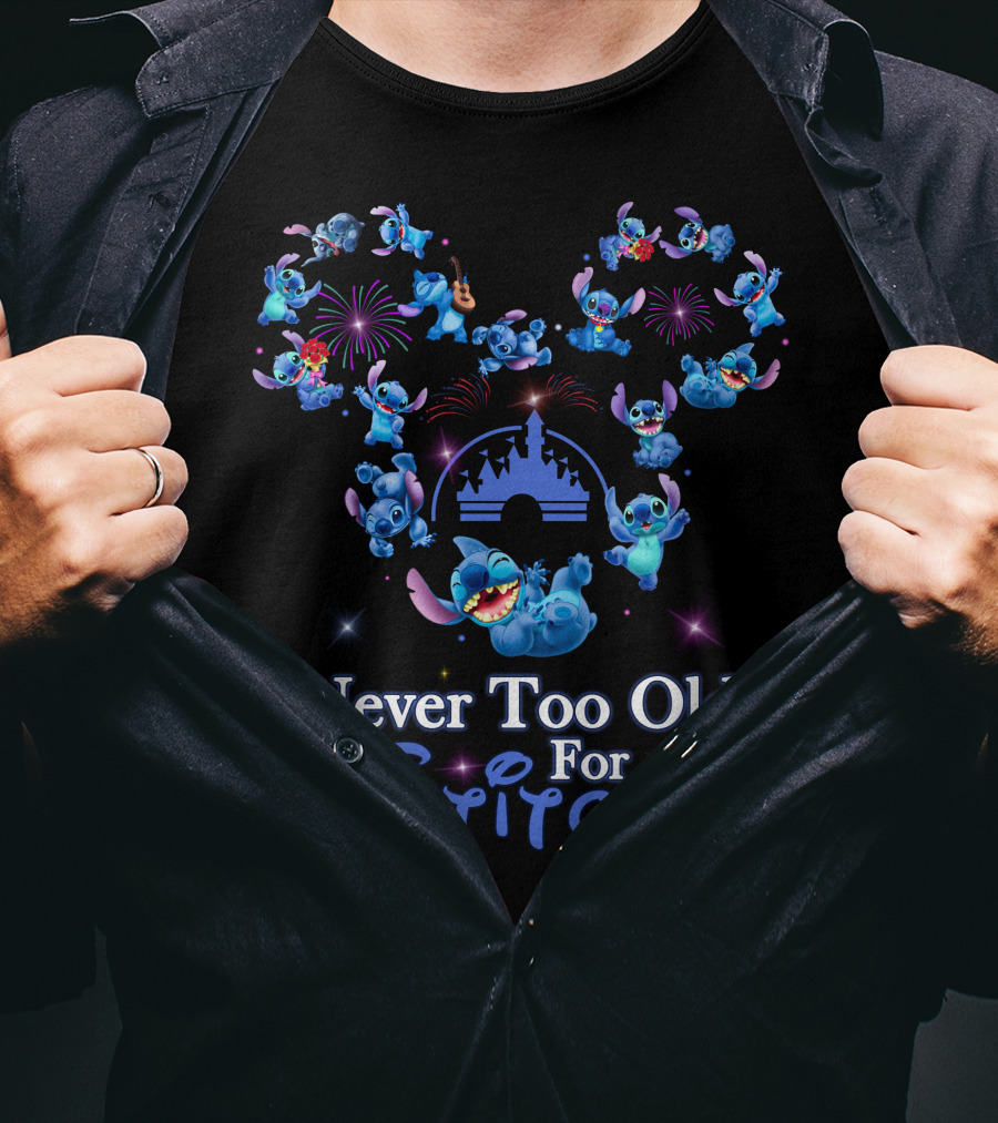 Never Too Old For Stitch Fireworks Castle Disney T-Shirt