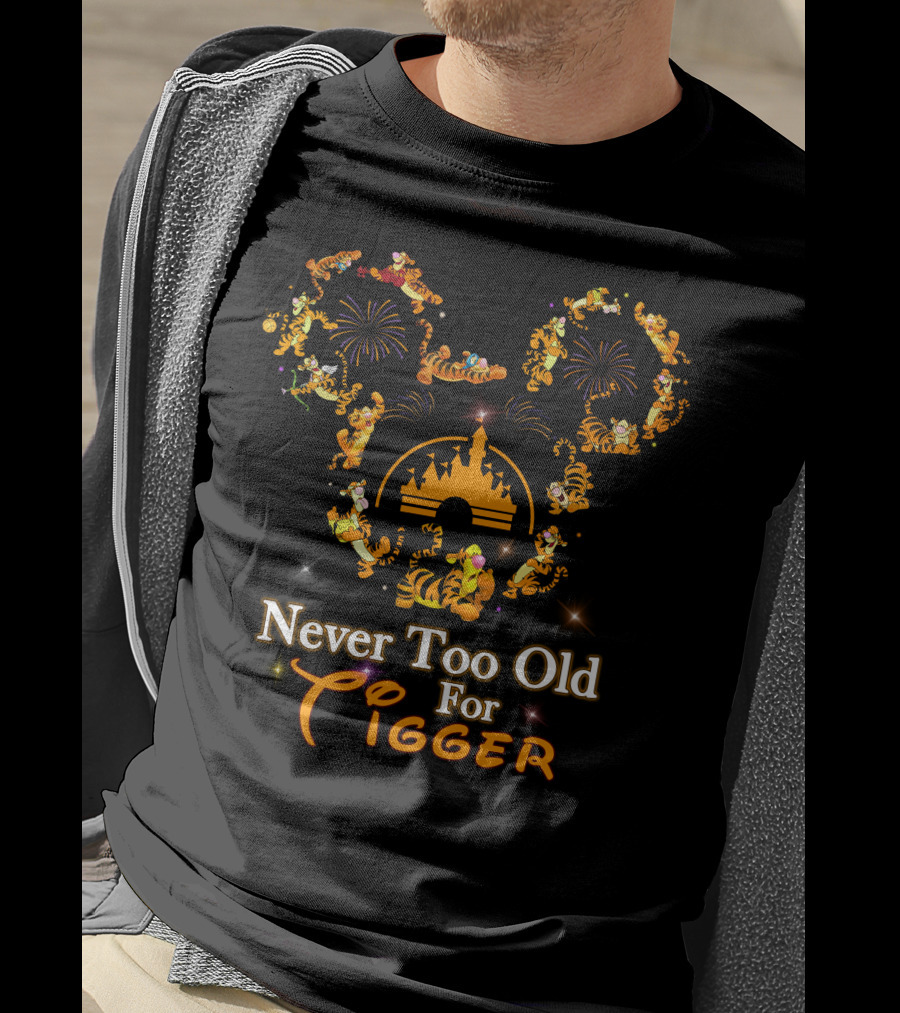 Never Too Old For Tigger Disney Fireworks Castle Mickey Head T-Shirt