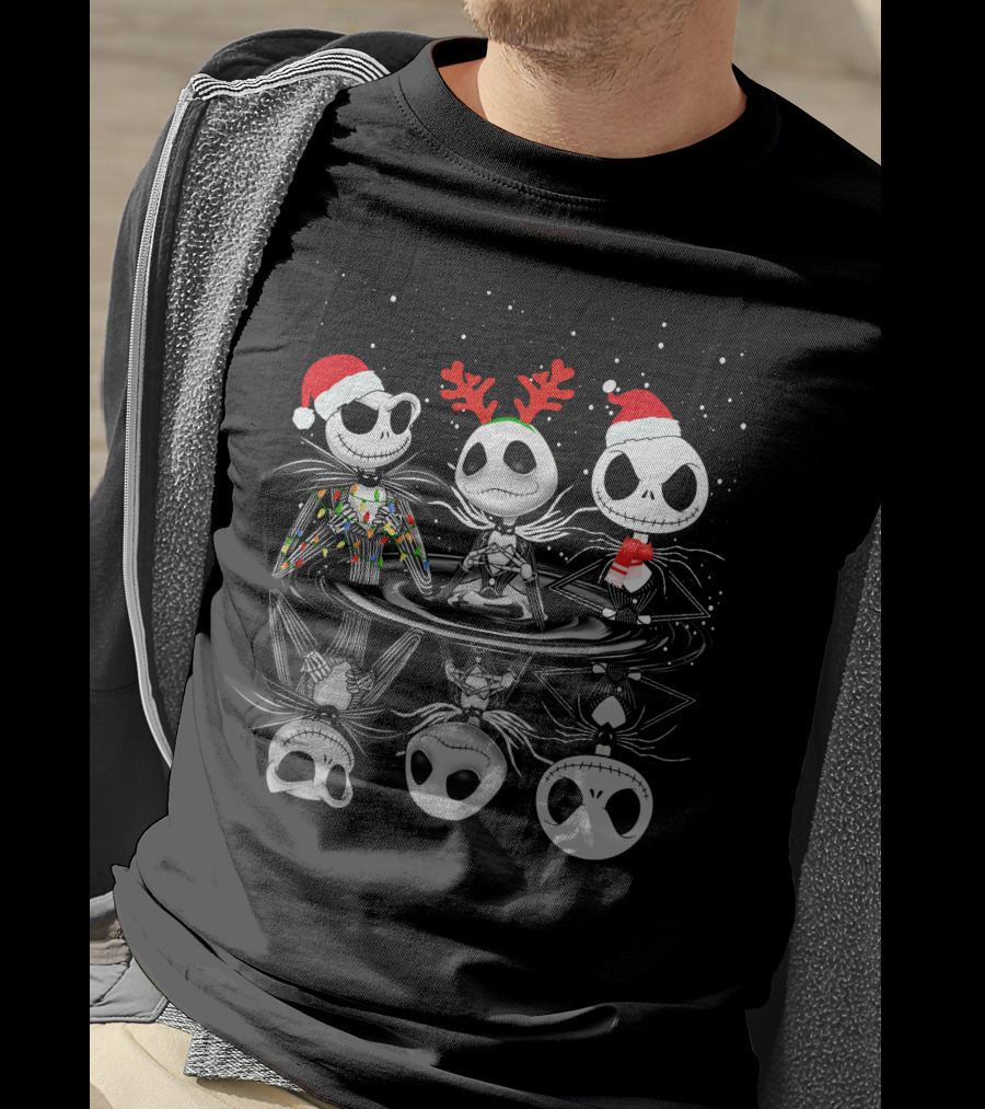 Jack Skellington Santa And Reindeer Reflections T-Shirt