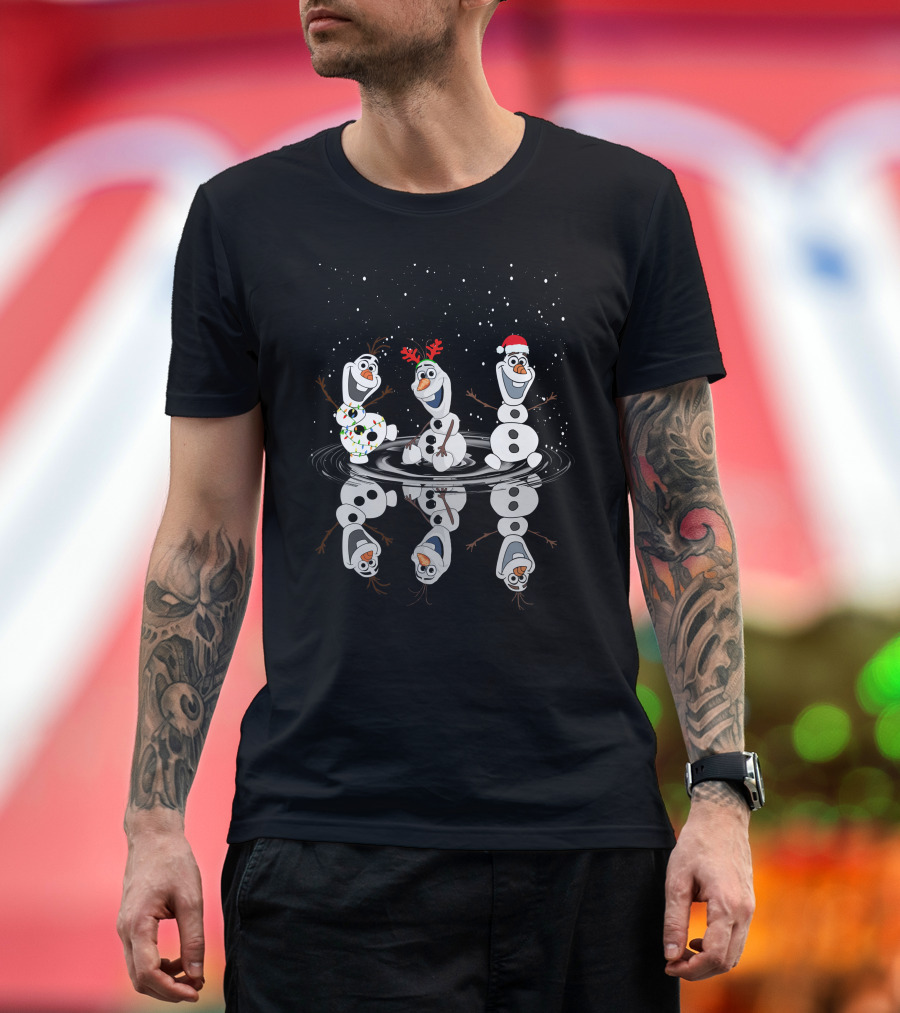 Olaf Reflections Festive Christmas Trio With Lights And Santa Hat T-Shirt