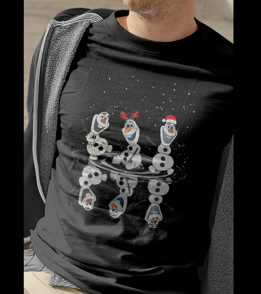 Olaf Reflections Festive Christmas Trio With Lights And Santa Hat T-Shirt