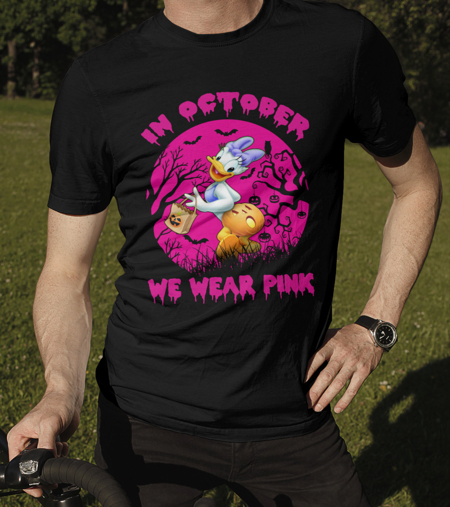 In October We Wear Pink Daisy Duck Halloween Theme T-Shirt
