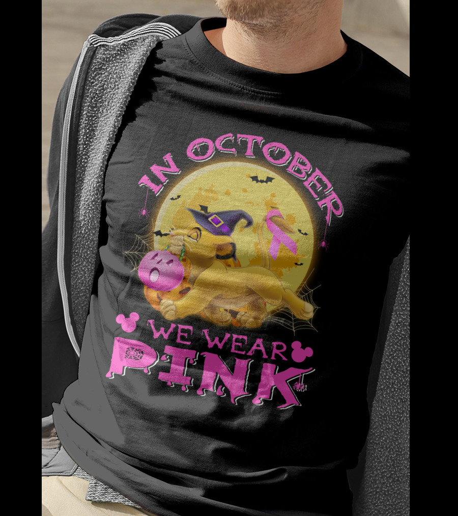In October We Wear Pink Simba Halloween Breast Cancer Awareness T-Shirt