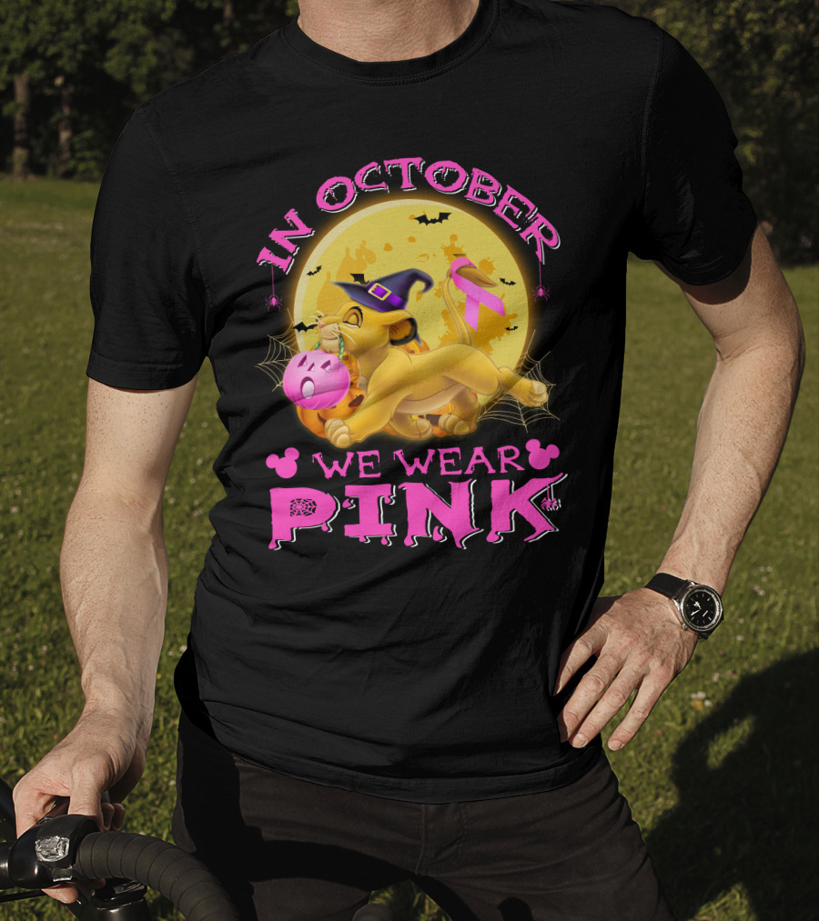 In October We Wear Pink Simba Halloween Breast Cancer Awareness T-Shirt