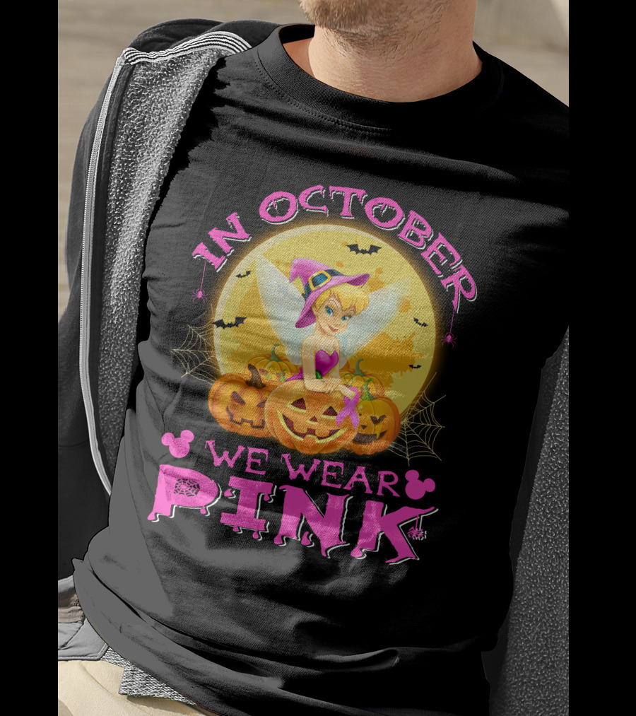 Tinker Bell In October We Wear Pink Halloween Pumpkins T-Shirt