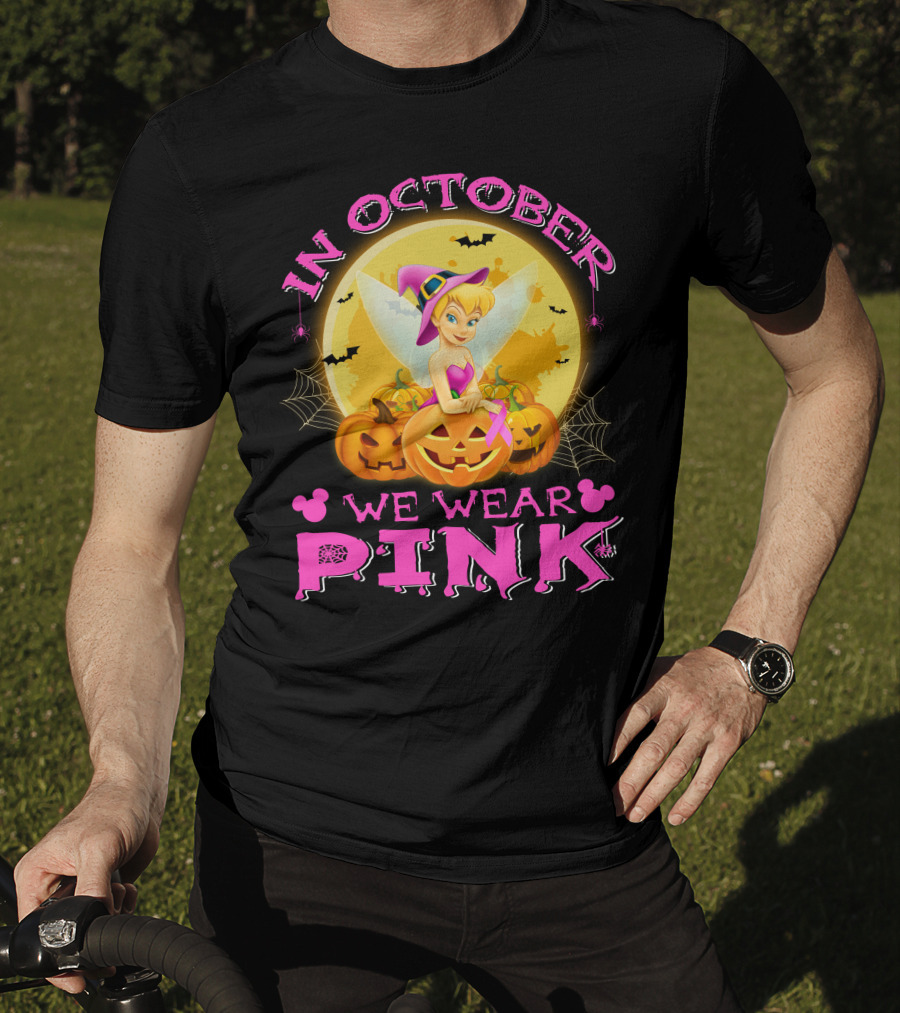 Tinker Bell In October We Wear Pink Halloween Pumpkins T-Shirt