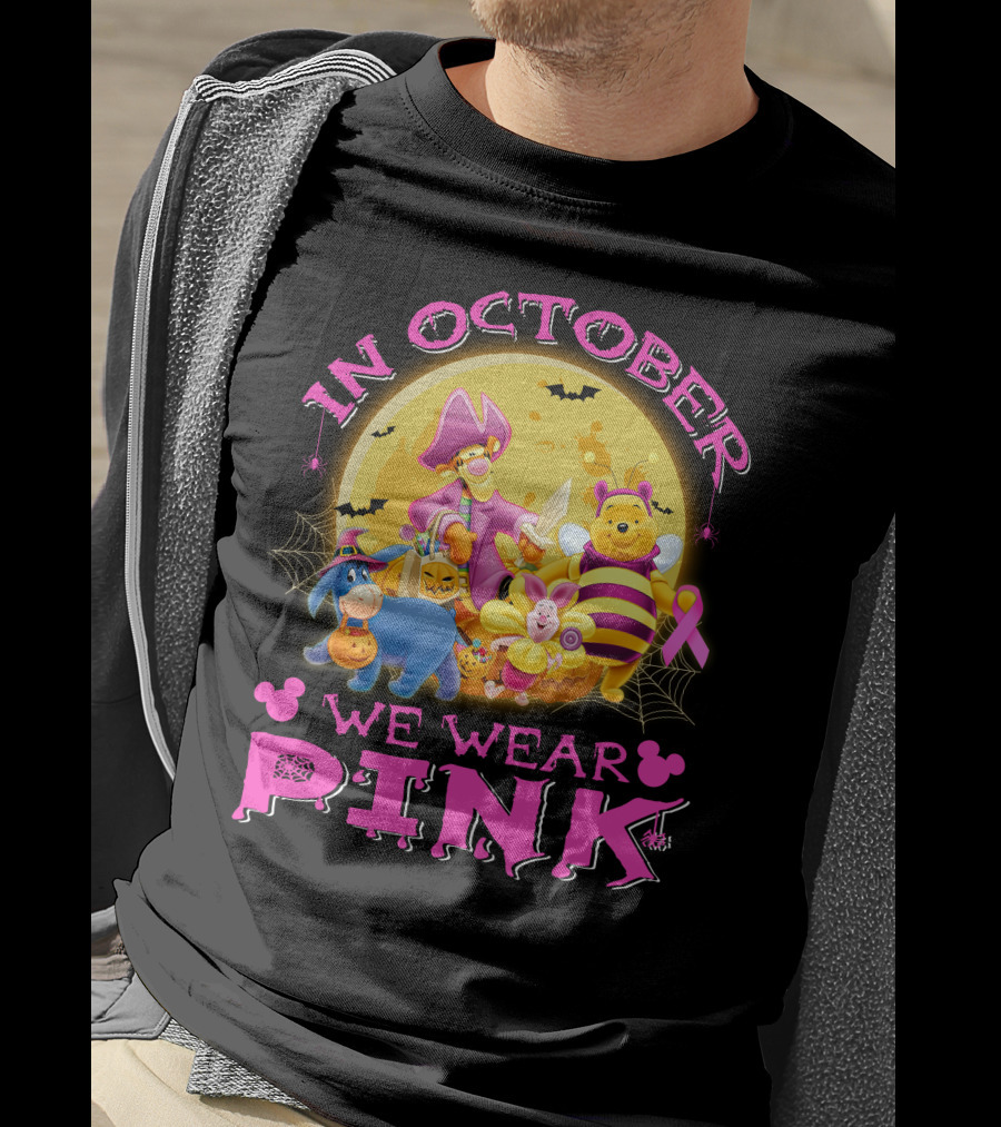 In October We Wear Pink Winnie The Pooh Halloween Breast Cancer Awareness T-Shirt