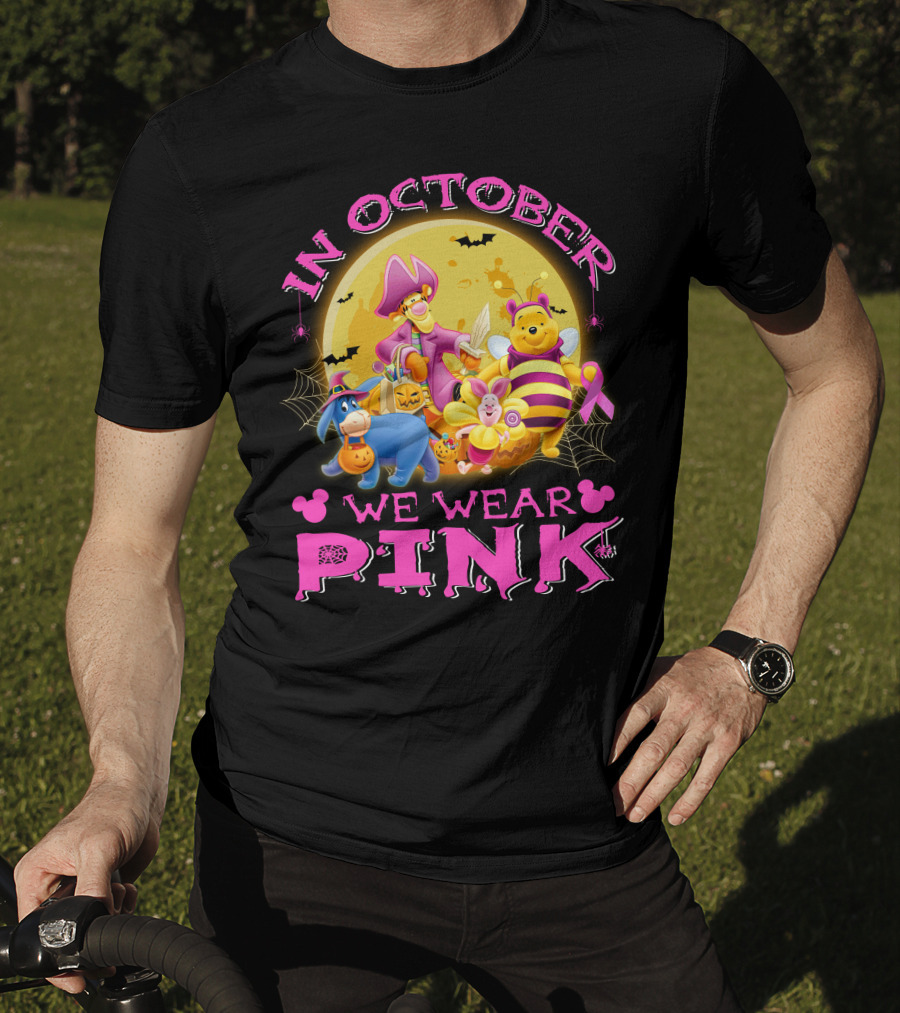 In October We Wear Pink Winnie The Pooh Halloween Breast Cancer Awareness T-Shirt