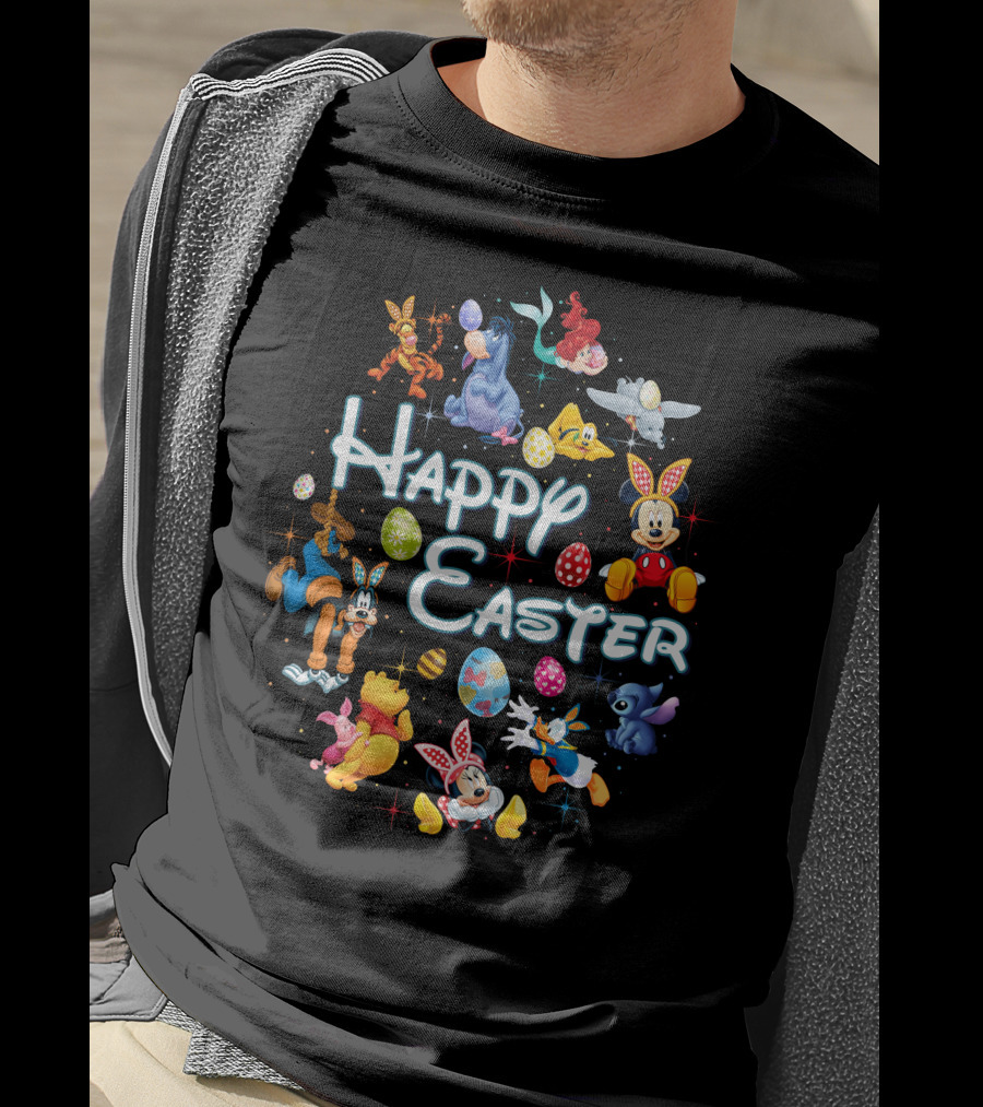 Happy Easter Disney Mickey Minnie Winnie Stitch Goofy Eeyore Ariel Dumbo Tigger T-Shirt