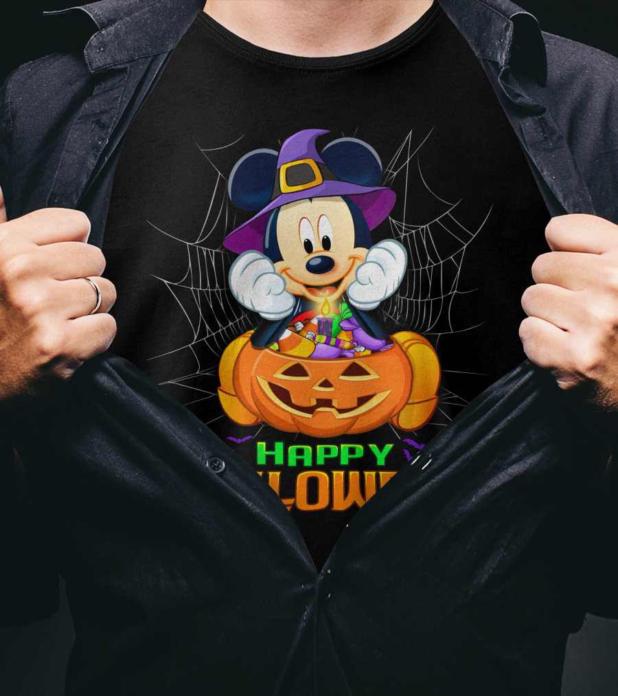 Happy Halloween Mickey Pumpkin And Spider Web T-Shirt