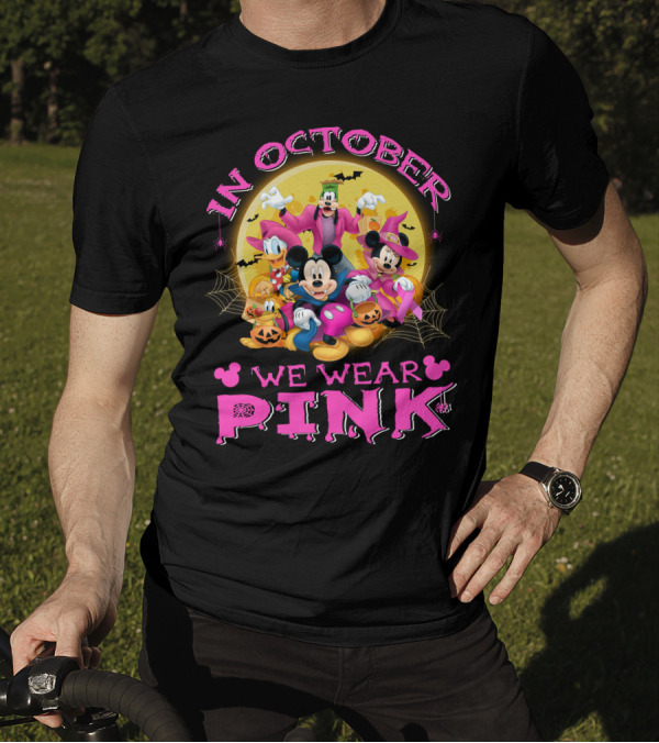 In October We Wear Pink Disney Halloween Characters T-Shirt