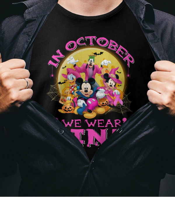 In October We Wear Pink Disney Halloween Characters T-Shirt