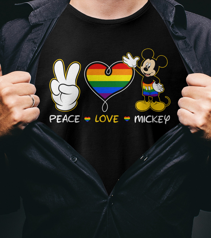 PEACE LOVE MICKEY Rainbow Pride T-Shirt