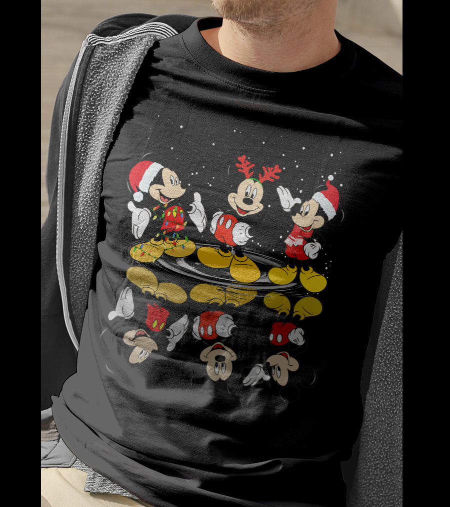 Mickey Mouse Christmas Santa Outfit Reflections T-Shirt