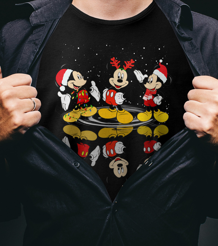 Mickey Mouse Christmas Santa Outfit Reflections T-Shirt