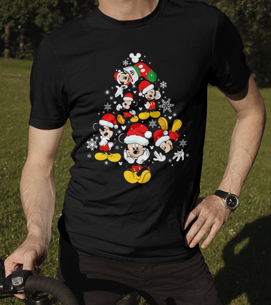 Mickey Mouse Christmas Santa Hat Snowflakes T-Shirt