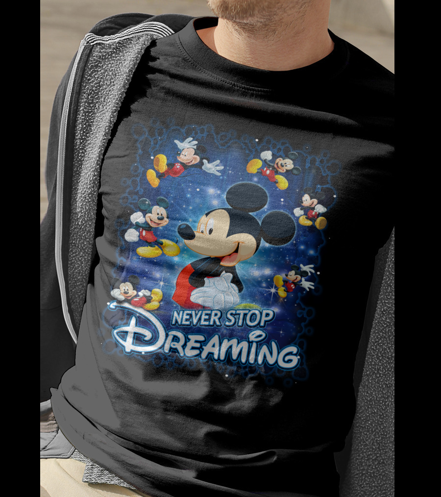 Never Stop Dreaming Mickey Mouse Disney Blue Stars T-Shirt