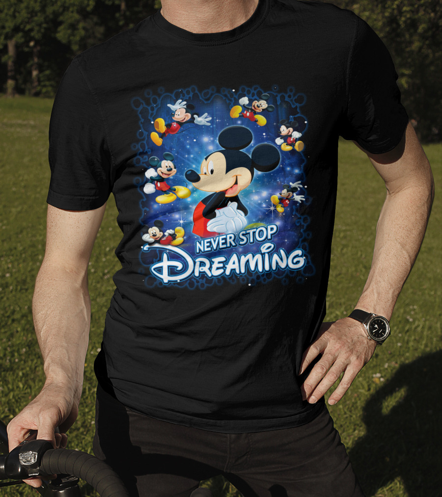 Never Stop Dreaming Mickey Mouse Disney Blue Stars T-Shirt