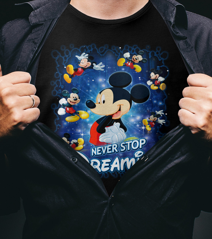 Never Stop Dreaming Mickey Mouse Disney Blue Stars T-Shirt
