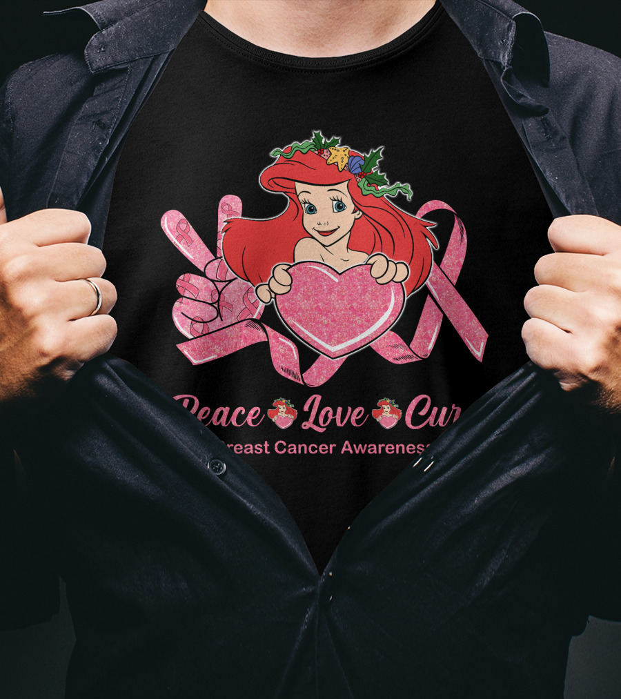 Peace Love Cure Ariel Breast Cancer Awareness T-Shirt