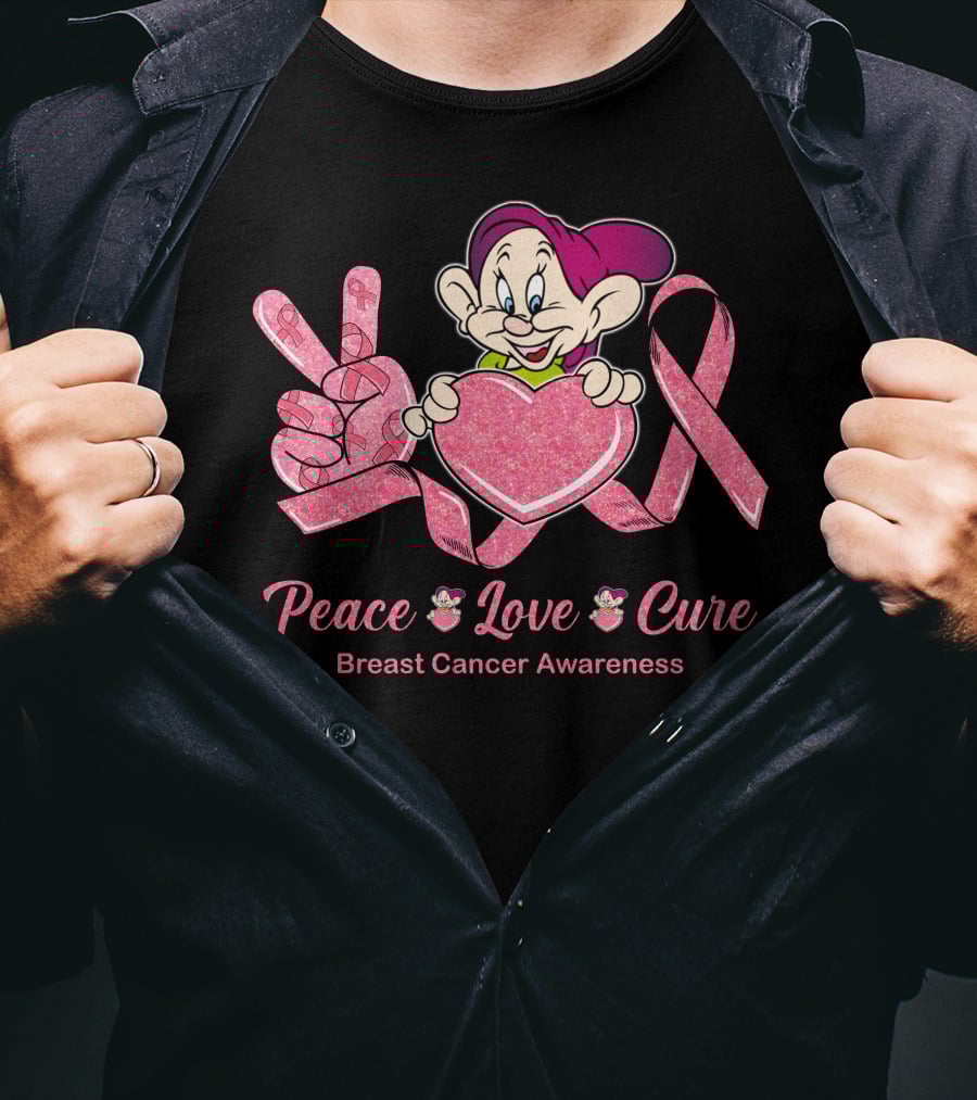 Peace Love Cure Dopey Breast Cancer Awareness T-Shirt