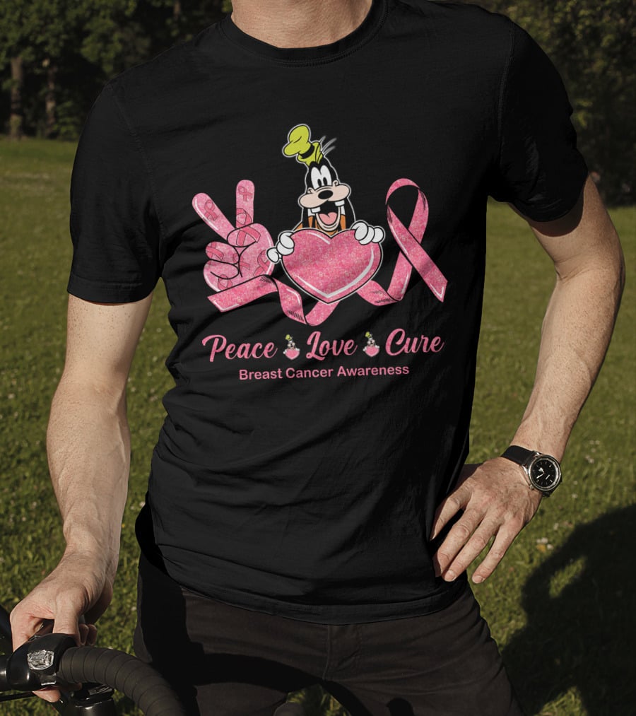 Peace Love Cure Goofy Breast Cancer Awareness T-Shirt
