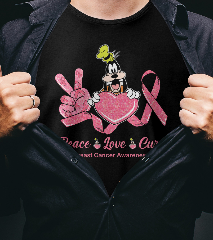 Peace Love Cure Goofy Breast Cancer Awareness T-Shirt