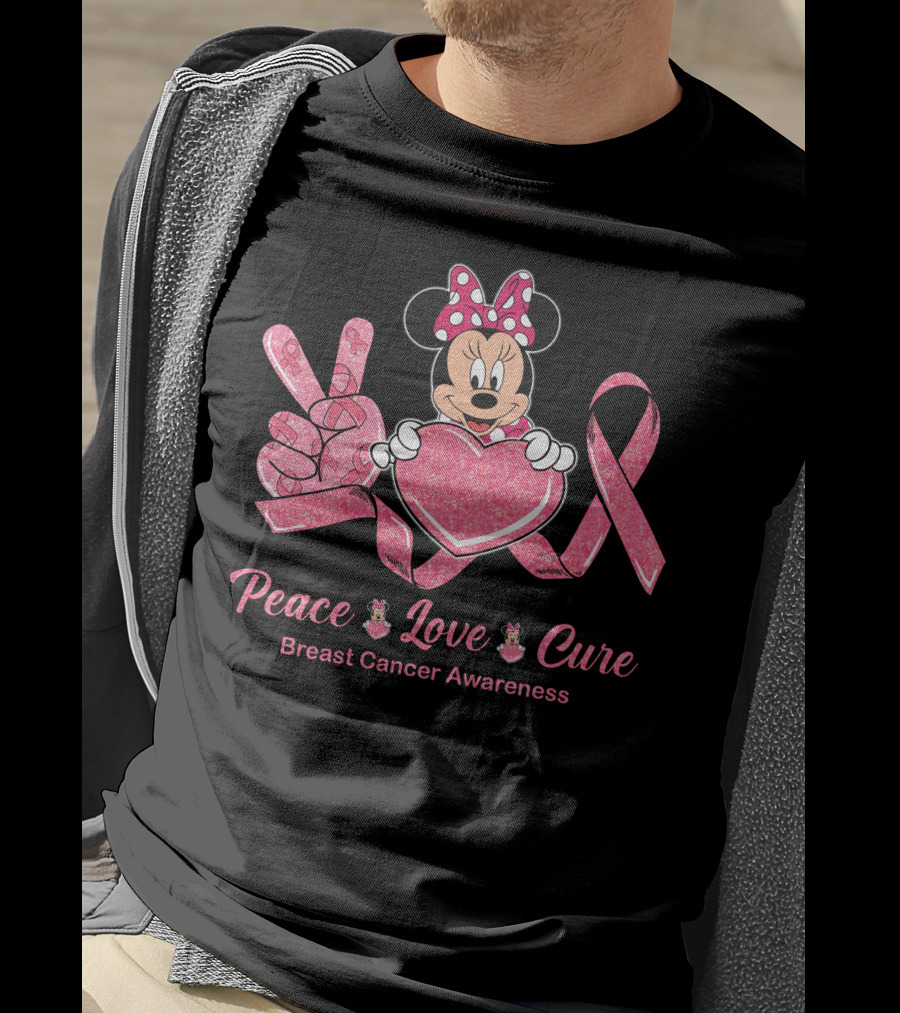 Peace Love Cure Minnie Breast Cancer Awareness T-Shirt