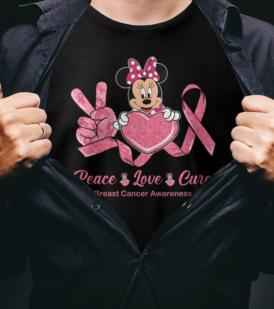 Peace Love Cure Minnie Breast Cancer Awareness T-Shirt