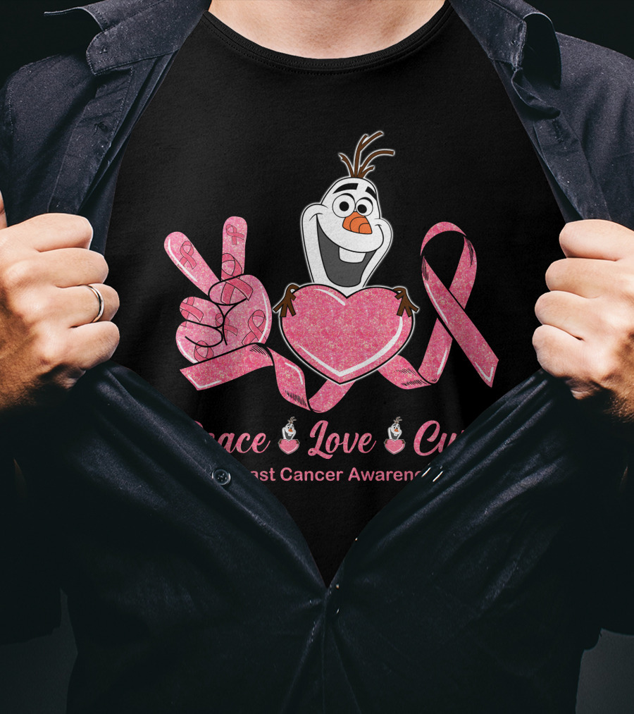 Olaf Peace Love Cure Breast Cancer Awareness T-Shirt