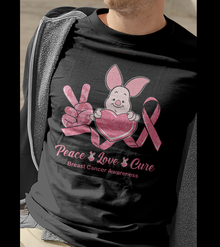 Peace Love Cure Piglet Breast Cancer Awareness T-Shirt