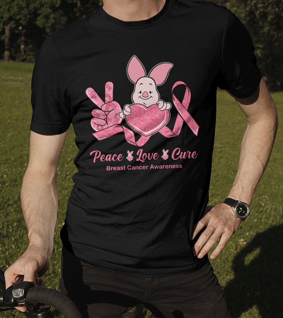 Peace Love Cure Piglet Breast Cancer Awareness T-Shirt