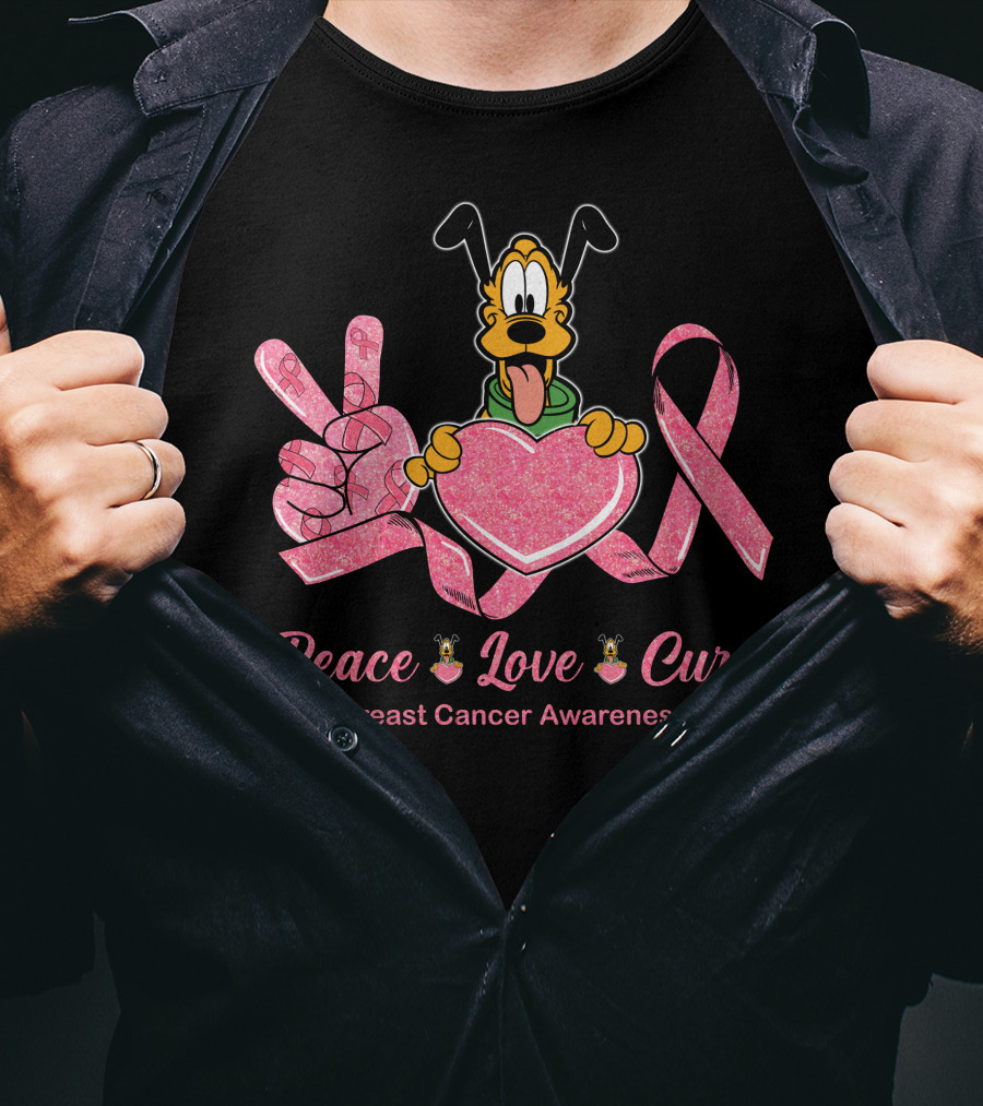 Peace Love Cure Breast Cancer Awareness Pluto T-Shirt